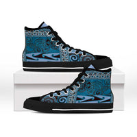 Blue Aotearoa Kowhaiwhai Pattern High Top Shoes NZ Maori Quilt Style - Polynesian Pride