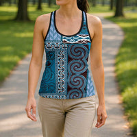 Blue Aotearoa Kowhaiwhai Pattern Hollow Tank Top NZ Maori Quilt Style - Polynesian Pride