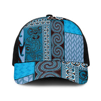 Blue Aotearoa Kowhaiwhai Pattern Mesh Trucker Cap NZ Maori Quilt Style - Polynesian Pride