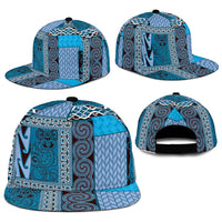 Blue Aotearoa Kowhaiwhai Pattern Snapback Cap NZ Maori Quilt Style LT14 - Polynesian Pride