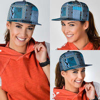 Blue Aotearoa Kowhaiwhai Pattern Snapback Cap NZ Maori Quilt Style LT14 - Polynesian Pride