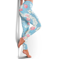 Blue Hawaii Anthurium Plumeria Lei Leggings LT9 - Polynesian Pride