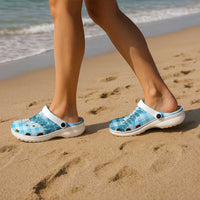 Blue Hawaii Palaka Clogs Shoes Hawaiian Honohono Lei