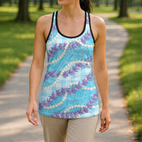 Blue Hawaii Palaka Honohono Pikake Hollow Tank Top Hawaiian Orchid Lei Polynesian Pattern - Polynesian Pride