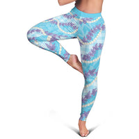 Blue Hawaii Palaka Honohono Pikake Leggings Hawaiian Orchid Lei Polynesian Pattern - Polynesian Pride