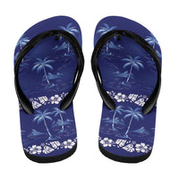 Blue Hawaii Palm Tree Hibiscus Flip Flops Fantasy Summer Vibe
