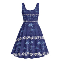 Blue Hawaii Palm Tree Hibiscus Midi Dress Fantasy Summer Vibe
