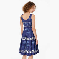 Blue Hawaii Palm Tree Hibiscus Midi Dress Fantasy Summer Vibe