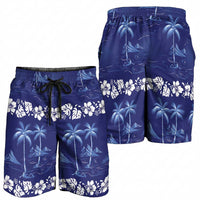 Blue Hawaii Palm Tree Hibiscus Shorts for Men Fantasy Summer Vibe