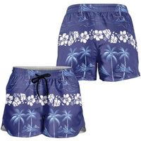 Blue Hawaii Palm Tree Hibiscus Shorts for Women Fantasy Summer Vibe