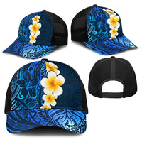Blue Polynesia Baseball Net Cap Plumeria Tropical Leaves With Galaxy Polynesian Art LT14 - Polynesian Pride