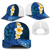 Blue Polynesia Baseball Net Cap Plumeria Tropical Leaves With Galaxy Polynesian Art LT14 - Polynesian Pride