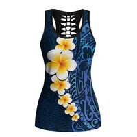 Blue Polynesia Hollow Tank Top Plumeria Tropical Leaves Galaxy Polynesian Art - Polynesian Pride