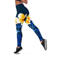 Blue Polynesia Leggings Plumeria Tropical Leaves With Galaxy Polynesian Art - Polynesian Pride