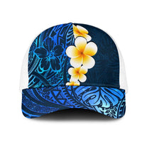 Blue Polynesia Mesh Trucker Cap Plumeria Tropical Leaves With Galaxy Polynesian Art LT14 One Size White Blue - Polynesian Pride