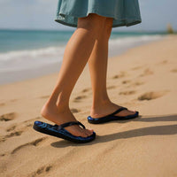 Blue Polynesia Shark Tattoo Flip Flops Polynesian Plumeria - Polynesian Pride