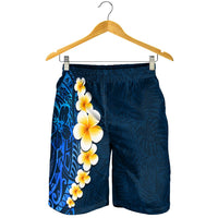 Blue Polynesia Shorts for Men Plumeria Tropical Leaves With Galaxy Polynesian Art - Polynesian Pride