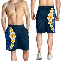 Blue Polynesia Shorts for Men Plumeria Tropical Leaves With Galaxy Polynesian Art - Polynesian Pride