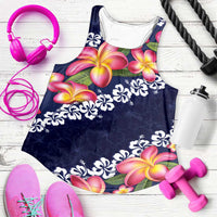 Blue Polynesia Women Racerback Tank Plumeria With Hibiscus Pattern Tropical Vibes - Polynesian Pride