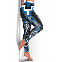 Blue Taniko Aotearoa Leggings Niho Taniwha Mix Poutama LT14