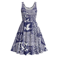 Blue Tonga Kilisimasi Fiefia Midi Dress Pacific Patchwork Xmas Vibes - Polynesian Pride