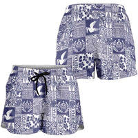 Blue Tonga Kilisimasi Fiefia Shorts for Women Pacific Patchwork Xmas Vibes - Polynesian Pride