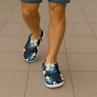 Blue Tropical Hawaii Clogs Shoes Seamless Monstera Plumeria Hawaiian Pattern - Polynesian Pride