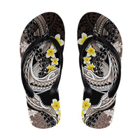 Brown and Black Hawaii Shark Tattoo Flip Flops Puakenikeni Lei Plumeria Polynesian Pattern - Polynesian Pride