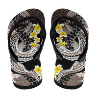 Brown and Black Hawaii Shark Tattoo Flip Flops Puakenikeni Lei Plumeria Polynesian Pattern - Polynesian Pride