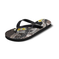 Brown and Black Hawaii Shark Tattoo Flip Flops Puakenikeni Lei Plumeria Polynesian Pattern - Polynesian Pride