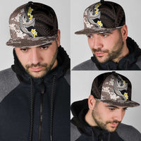 Brown and Black Hawaii Shark Tattoo Snapback Cap Puakenikeni Lei Plumeria Polynesian Pattern - Polynesian Pride