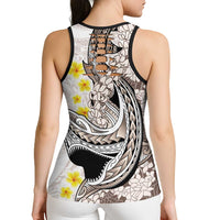 Brown and White Hawaii Shark Tattoo Hollow Tank Top Puakenikeni Lei Plumeria Polynesian Pattern LT14 - Polynesian Pride