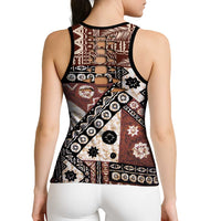 Brown Bula Fiji Hollow Tank Top Unique Masi Tapa Pattern - Polynesian Pride