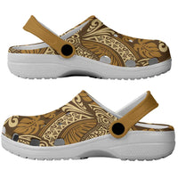 Brown Gold Monstera Clogs Shoes Polynesian Tribal Pattern - Polynesian Pride