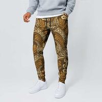 Brown Gold Monstera Jogger Pants Polynesian Tribal Pattern - Polynesian Pride