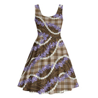 Brown Hawaii Palaka Honohono Pikake Midi Dress Hawaiian Orchid Lei Polynesian Pattern - Polynesian Pride
