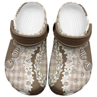 Brown Hawaii Tiare and Shell Lei Clogs Shoes Hawaiian Palaka Luxury Vibes - Polynesian Pride