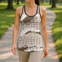 Brown Hawaii Tiare and Shell Lei Hollow Tank Top Hawaiian Palaka Luxury Vibes - Polynesian Pride