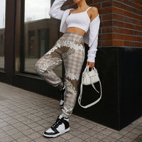 Brown Hawaii Tiare and Shell Lei Jogger Pants Hawaiian Palaka Luxury Vibes LT14 - Polynesian Pride