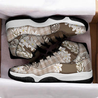 Brown Hawaii Tiare and Shell Lei Sneakers J11 Hawaiian Palaka Luxury Vibes - Polynesian Pride