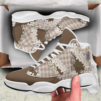Brown Hawaii Tiare and Shell Lei Sneakers J13 Hawaiian Palaka Luxury Vibes - Polynesian Pride