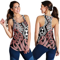 Brown New Zealand Women Racerback Tank Aotearoa Kowhaiwhai Mix Taniko Art LT14