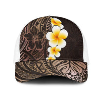 Brown Polynesia Mesh Trucker Cap Plumeria Tropical Leaves With Galaxy Polynesian Art LT14 One Size White Brown - Polynesian Pride
