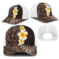 Brown Polynesia Mesh Trucker Cap Plumeria Tropical Leaves With Galaxy Polynesian Art LT14 - Polynesian Pride