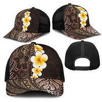 Brown Polynesia Mesh Trucker Cap Plumeria Tropical Leaves With Galaxy Polynesian Art LT14 - Polynesian Pride