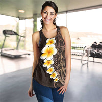 Brown Polynesia Women Racerback Tank Plumeria Tropical Leaves With Galaxy Polynesian Art - Polynesian Pride
