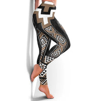 Brown Taniko Aotearoa Leggings Niho Taniwha Mix Poutama LT14