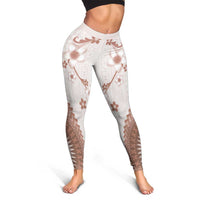 Bula Fiji Leggings Brown Plumeria Masi Tapa Pattern - Polynesian Pride