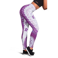 Bula Fiji Leggings Violet Plumeria Masi Tapa Pattern - Polynesian Pride