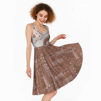 Bula Fiji Midi Dress Brown Plumeria Masi Tapa Pattern - Polynesian Pride